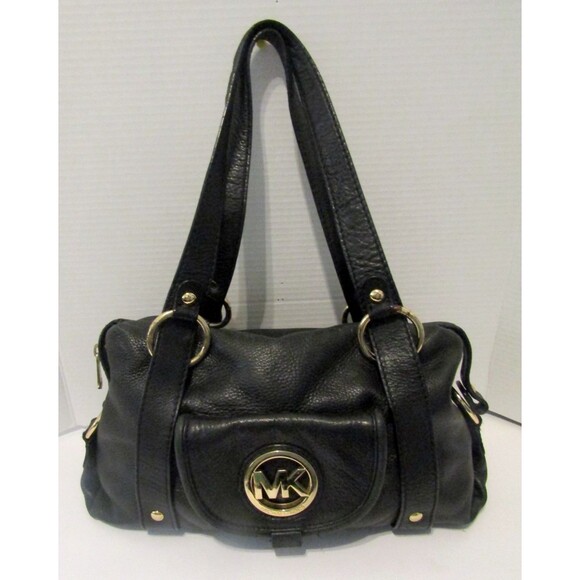 Michael Kors Satchel Bag Fulton Black Pebbled Leather Shoulder Bag Purse - Picture 2 of 12